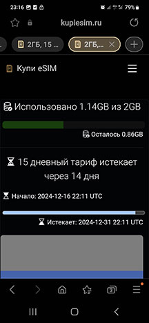 Информация по остатку трафика и срока до окончании действия тарифа на eSIM